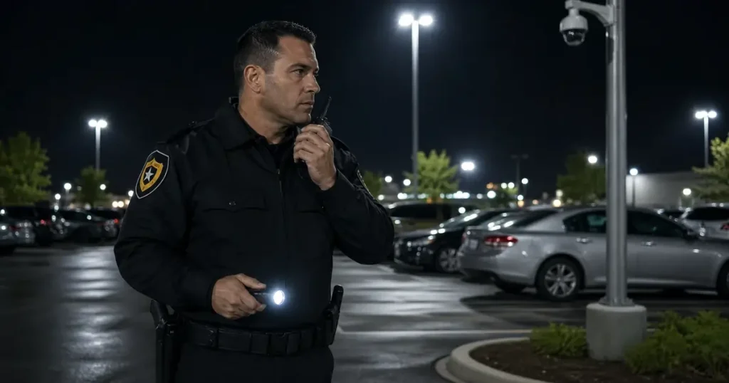parking lot security guard doing duty