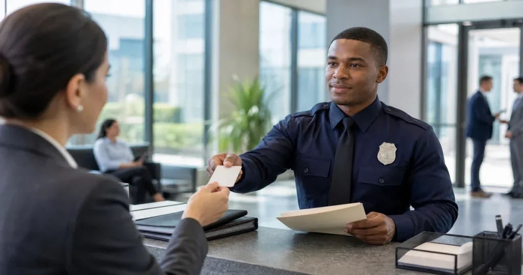 Security guard holding a guard card license